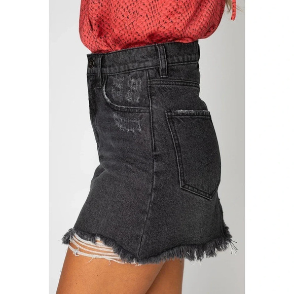 NWT Buddy Love Women's Sharon Distressed Denim Mini Skirt in Black Grey Size 26 - Picture 4 of 12